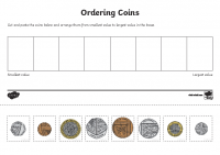 coin ordering cut and paste activity sheet